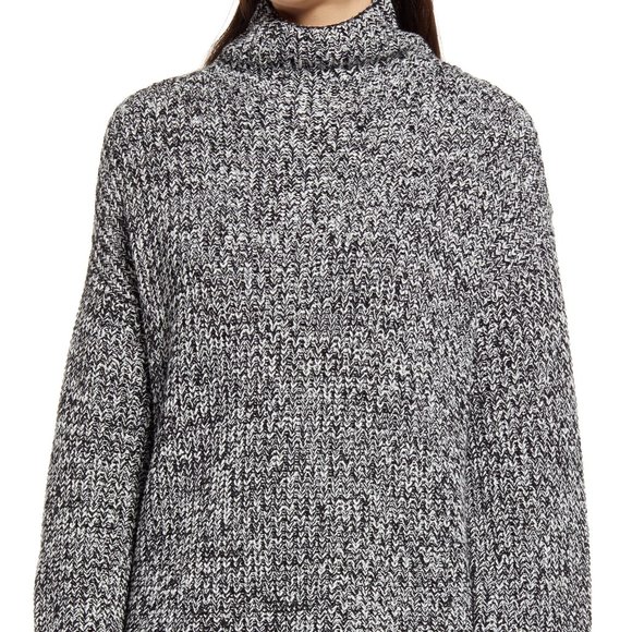 Caslon Women’s Shaker Mock Neck Marled Knit Sweater Black Ivory Small $69 NWT - Picture 1 of 7